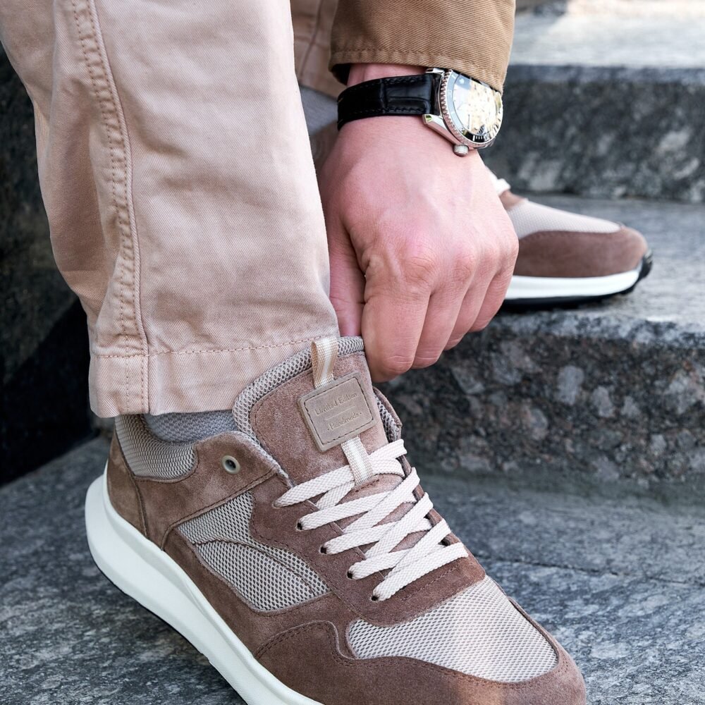 Men's Leather Sneakers, Handmade, light brown beige Suede Leather with Tan mesh Tawny Russet Casual Footwear, comfort summer men shoes Start