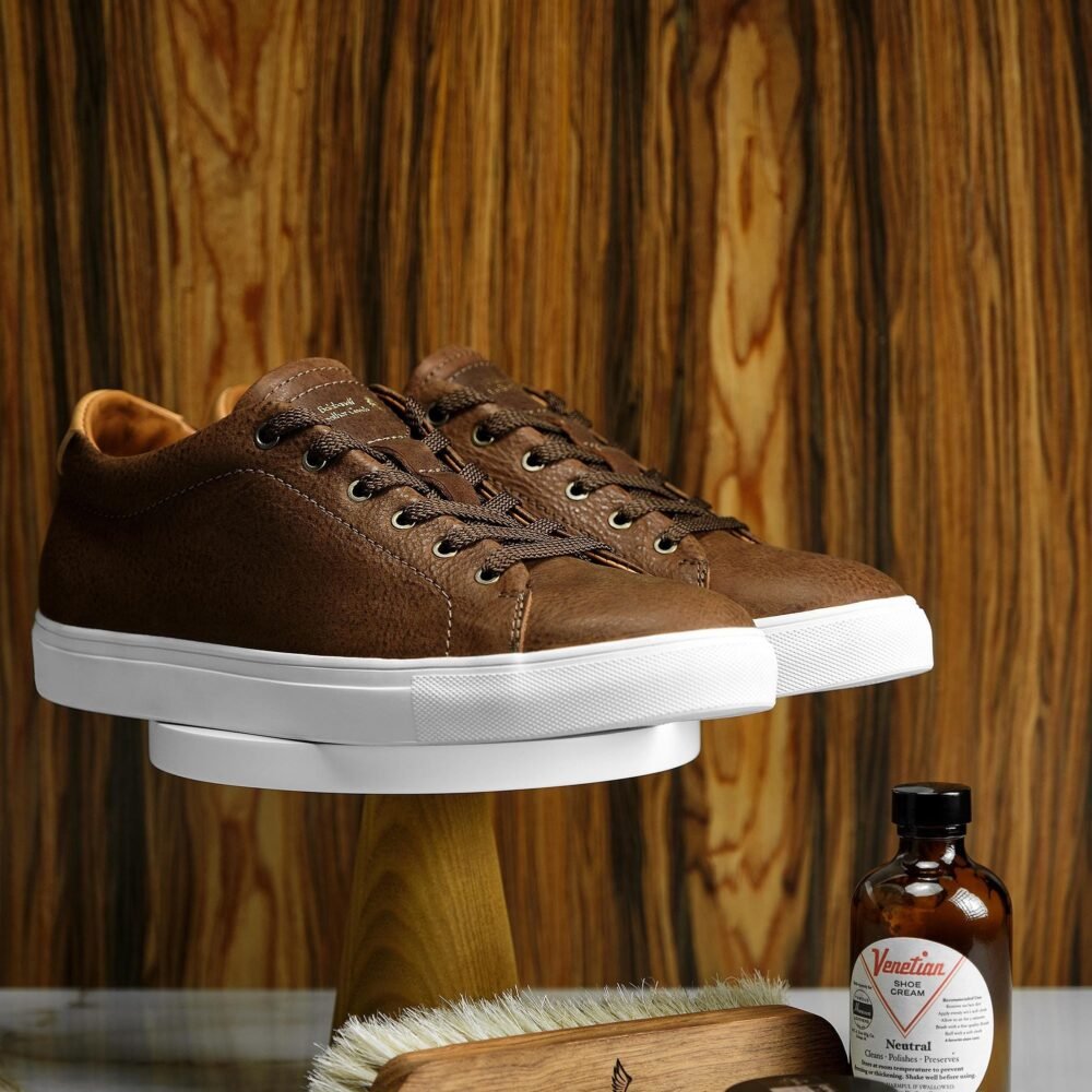 Men's Leather Sneakers, Handmade, brown Leather with Genuine Rubber Margom sole, comfort men shoes Seaway
