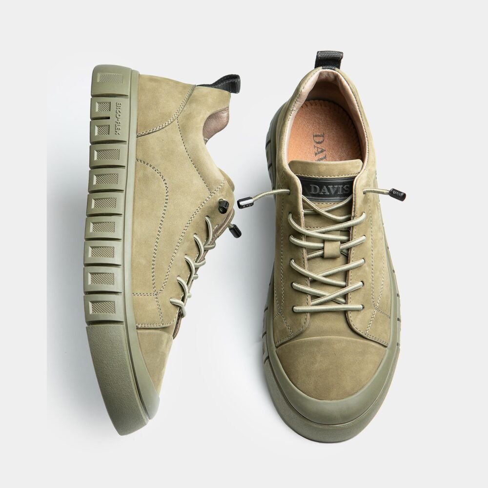 Nubuck Sneakers Men, Minimalist Leather Trainers with TPU Sole, Casual Everyday Shoes