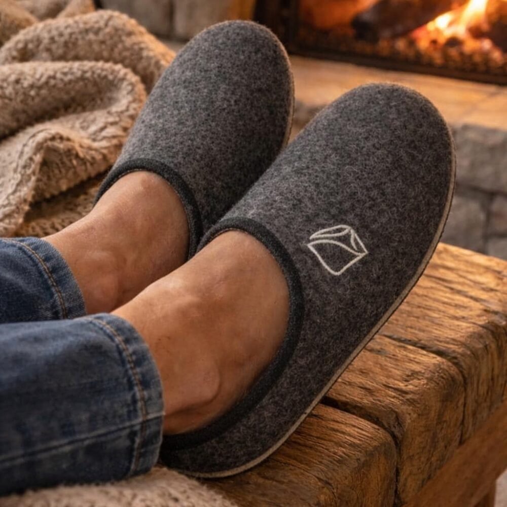 Men's Graphite Felt Slippers: Warm Anti-Slip House Shoes