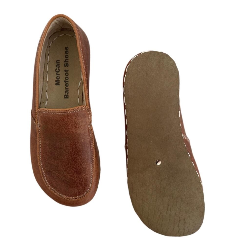 Barefoot Shoes Men, Grounding Loafers with Copper Rivets Leather Sole, Crazy Brown