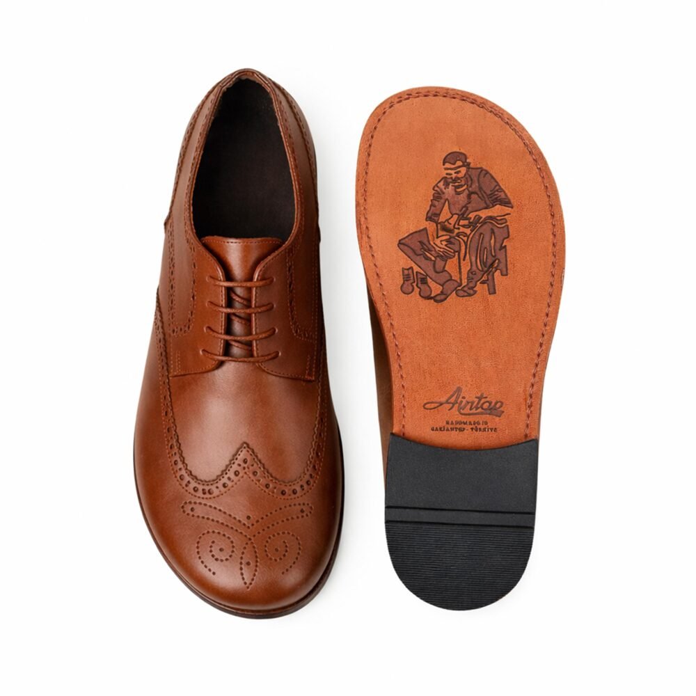 Men's Barefoot BROWN SMOOTH Leather Oxford Shoes, Classic Comfort & Style: Handmade, Moccasins