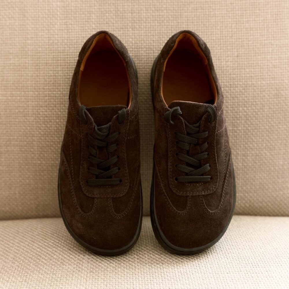 Chocolate Leather Barefoot Sneakers, Anatomical Shoes, Handmade Foot Shaped Trainers