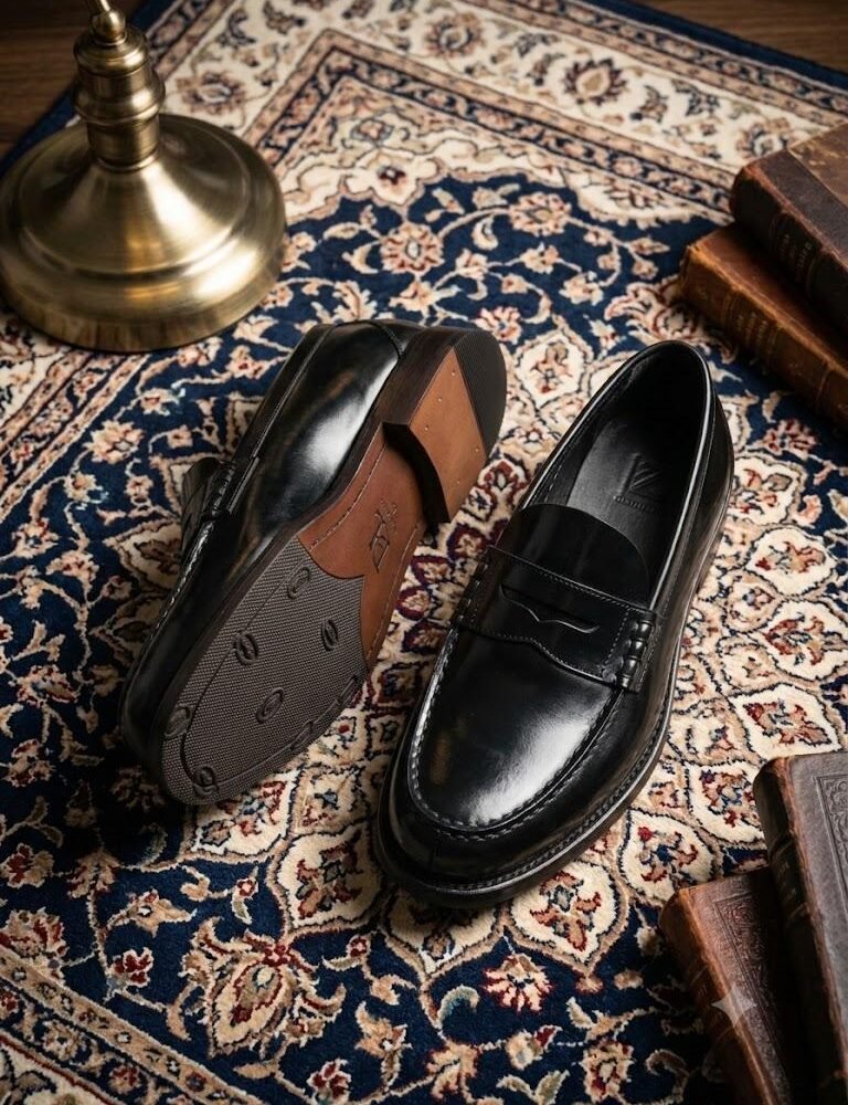 Handmade Men's Black Leather Penny Loafers, Classic Slip On Dress Shoes for Men, Custom Genuine Cowhide Minimalist Gentleman Shoes