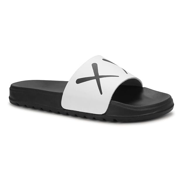 PERY-PAO Printed White & Sky Blue Mens Sliders
