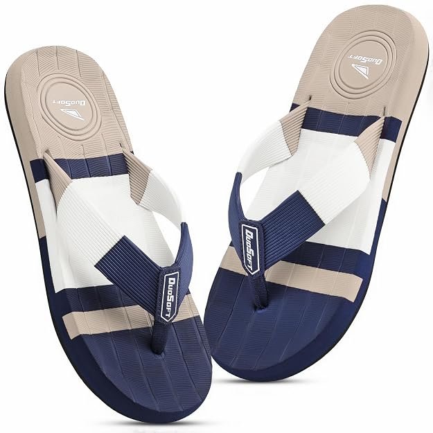Duosoft Navy Blue & Beige Arch Support Flip Flops